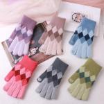 Khakifarbene Rautenmuster Touchscreen-Handschuhe aus Polyester für Damen Einheitsgröße für den für den Winter 