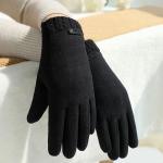 Rosa Unifarbene Touchscreen-Handschuhe aus Polyester für Damen Größe L für den für den Winter 