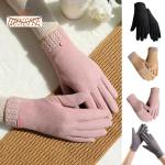 Rosa Unifarbene Touchscreen-Handschuhe aus Samt für Damen für den für den Winter 
