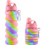1 Pack Rainbow Faltbare Sportwasserflasche für Kinder, Studenten, Wiederverwendbare BPA-freie Silikon-Faltbare Wasserflaschen für Reisen, Camping, Wandern, Geschenk für den Schulanfang, Pink