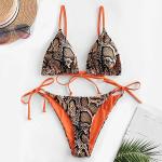 Braune Animal-Print Sexy Damenbikinis aus Polyester in 75C gepolstert Größe L für den für den Sommer 