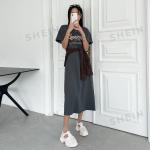 Dunkelgraue Kurzärmelige SheIn Shirtkleider für Damen Größe XL 