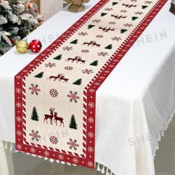 1 Stück Weihnachten Tischläufer Aus Polyester Mit Rentier Und Weihnachtsbaum Drauf, Tischdecke Und Tischflagge Perfekte Dekoration Für Familienweihnac