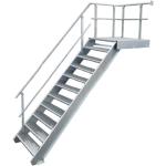 10 Stufen + Podest Stahltreppe mit Geländer links / Stufenbreite 100cm / Geschosshöhe 165-220cm