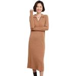 Khakifarbene Unifarbene Langärmelige Maxi Rollkragen Kaschmir-Pullover aus Wolle für Damen Größe M für Partys 