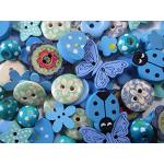 100 Knöpfe, Perlen, Beads und Spacer in Blau- und Türkistönen schillernd wie ein Fisch, blau, türkis