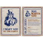 (100 x) Einladungskarten Geburtstag - I Want You - Uncle Sam USA lustig witzig Einladungen