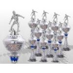 10er FUSSBALL Pokale mit Figur Pokalserie mit Gravur TOP Preis silber / blau