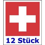 12 Stück - Folienaufkleber rotes Kreuz Größe 5 x 5 cm - für innen und außen geeignet - Verbandskasten Erste Hilfe Medizinschrank (Auf-511k)