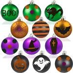 Silberne Christbaumkugeln & Weihnachtsbaumkugeln mit Halloween-Motiv zum Hängen 12-teilig 