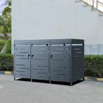 Anthrazitfarbene 3er-Mülltonnenboxen 201l - 300l verzinkt aus Metall abschließbar 