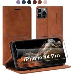 Reduzierte Braune Elegante iPhone 14 Pro Hüllen 2022 Art: Flip Cases mit Bildern aus Rindsleder klappbar 