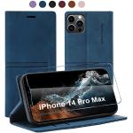 Reduzierte Blaue Elegante iPhone 14 Pro Max Hüllen 2022 Art: Flip Cases mit Bildern aus Rindsleder klappbar 