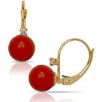 14ct Rote Koralle Gelbgold Kugel Ohrringe mit synthetischem 7 x 7 mm - 20 x 7 mm Durchmesser - JewelryWeb