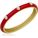 Rote Runde Goldringe vergoldet aus Gold 14 Karat mit Diamant handgemacht für Damen 3-teilig 