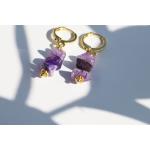 Lavendelfarbene Ohrclips Vergoldete aus Messing mit Amethyst handgemacht für Brautjungfern 