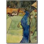 1910 Egon Schiele Stadt Am Blauen Fluss Expressionist Landschaftskunst Mid Century Modern Wanddeko Poster Geschenke Für Sie/Ihn