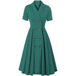 Grüne Vintage Kurzärmelige Audrey Hepburn Mini V-Ausschnitt Kurze Abendkleider mit Knopf für Damen Größe L für Partys 