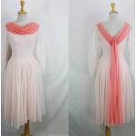 Pinke Vintage Chiffon-Abendkleider durchsichtig aus Chiffon für Damen Größe XS 