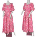 Pinke Blumenmuster Vintage Maxi Chiffonkleider mit Puffärmeln mit Reißverschluss aus Chiffon für Damen für den für den Winter 