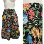 Schwarze Blumenmuster Vintage Slip Skirts & Satinröcke mit Knopf aus Satin für Damen Größe L 