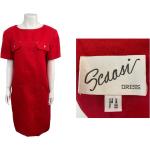 Rote Vintage Kurzärmelige Shirtkleider mit Reißverschluss aus Leinen für Damen 