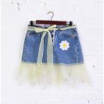 Weiße Vintage Mini Jeans-Miniröcke mit Rüschen aus Chiffon für Damen 