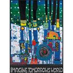 1art1 Friedensreich Hundertwasser Poster Imagine Tomorrow's World (Blue) Kunstdruck Bild 50x40 cm