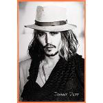 1art1 Johnny Depp Poster Plakat | Bild und Kunststoff-Rahmen - Hut Und Langes Haar (s/w) (91 x 61cm)