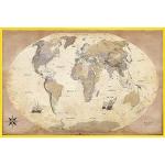Gelbe 1art1 Weltkarte Poster aus Papier mit Rahmen 61x91 