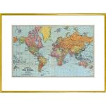 Goldene 1art1 Weltkarte Poster aus Papier mit Rahmen 