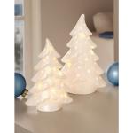 Weiße Frank Flechtwaren Weihnachtsdeko für den Garten glänzend aus Porzellan LED beleuchtet 2-teilig 
