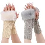 Reduzierte Graue Elegante Fingerlose Handschuhe & Halbfinger-Handschuhe für Damen Größe L für den für den Winter 