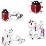 Silberne Pferde Ohrringe mit Einhornmotiv für Kinder 