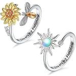 Reduzierte Silberne Mondstein Ringe mit Blumenmotiv aus Silber stapelbar für Damen 
