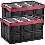 2 Stück Profi Klappbox Transportbox Aufbewahrungsbox mit Deckel und Handgriff aus Kunststoff 42x28,5x24 cm 30L, Schwarz