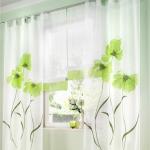 Reduzierte Grüne Blumenmuster Moderne Gardinen & Vorhänge aus Textil 2-teilig 