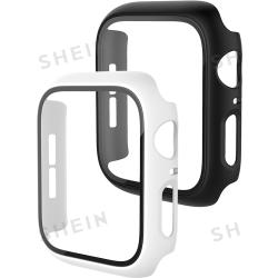 2 Stücke Glas + Hülle kompatibel mit Apple Watch Ultra 49 mm 45 mm 44 mm 41 mm 40 mm Zubehör PC-Displayschutzfolie kompatibel mit Apple Watch Serie 3/