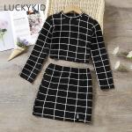 Schwarze Karo Elegante Langärmelige Gemusterte Kinderkleider aus Polyester für Babys 