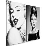 2-tlg. Leinwandbilder-Set Marilyn Monroe Audrey Hepburn Stars Hollywood Black White Legends Feminine