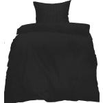 Schwarze Unifarbene bügelfreie Bettwäsche strukturiert aus Seersucker maschinenwaschbar 135x200 2-teilig 