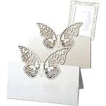20 x Schmetterling Tischkarten/Namenskärtchen Weiß Pearl Glitter Gastgeschenk Hochzeit Einladungen