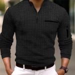 Schwarze Karo Oversize Langärmelige T-Shirts mit Reißverschluss Handwäsche für Herren Größe 3 XL für den für den Herbst 