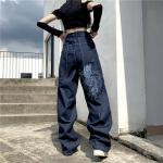 Blaue Bestickte Jeans mit Stickerei aus Denim Handwäsche für Damen Größe XL 