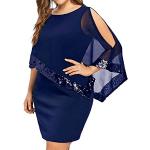 Blaue Bestickte Casual Langärmelige V-Ausschnitt Ballkleider mit Pailletten aus Chiffon für Damen Größe 3 XL Große Größen für den für den Sommer 