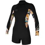 2023 O'Neill Women Bahia 2/1mm Back Zip Long Sleeve Shorty Wetsuit 5291 - Black/Demiflor Oneill Womens Size - US 8