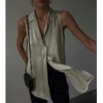 Khakifarbene Elegante Ärmellose Festliche Blusen aus Seide für Damen Größe L für den für den Sommer 