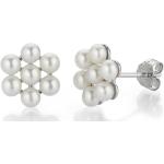 Silberne Elegante Blumenohrstecker aus Edelstahl mit Echte Perle für Damen zum Muttertag 
