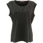 Schwarze bianca Rundhals-Ausschnitt T-Shirts mit Perlen aus Viskose für Damen Größe L 