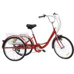 24 '' Dreirad Erwachsenedreirad Erwachsene dreirad 6-Gang Senioren Trike mit Licht & Einkaufskorb Fahrrad (rot) für eltern ältere Menschen